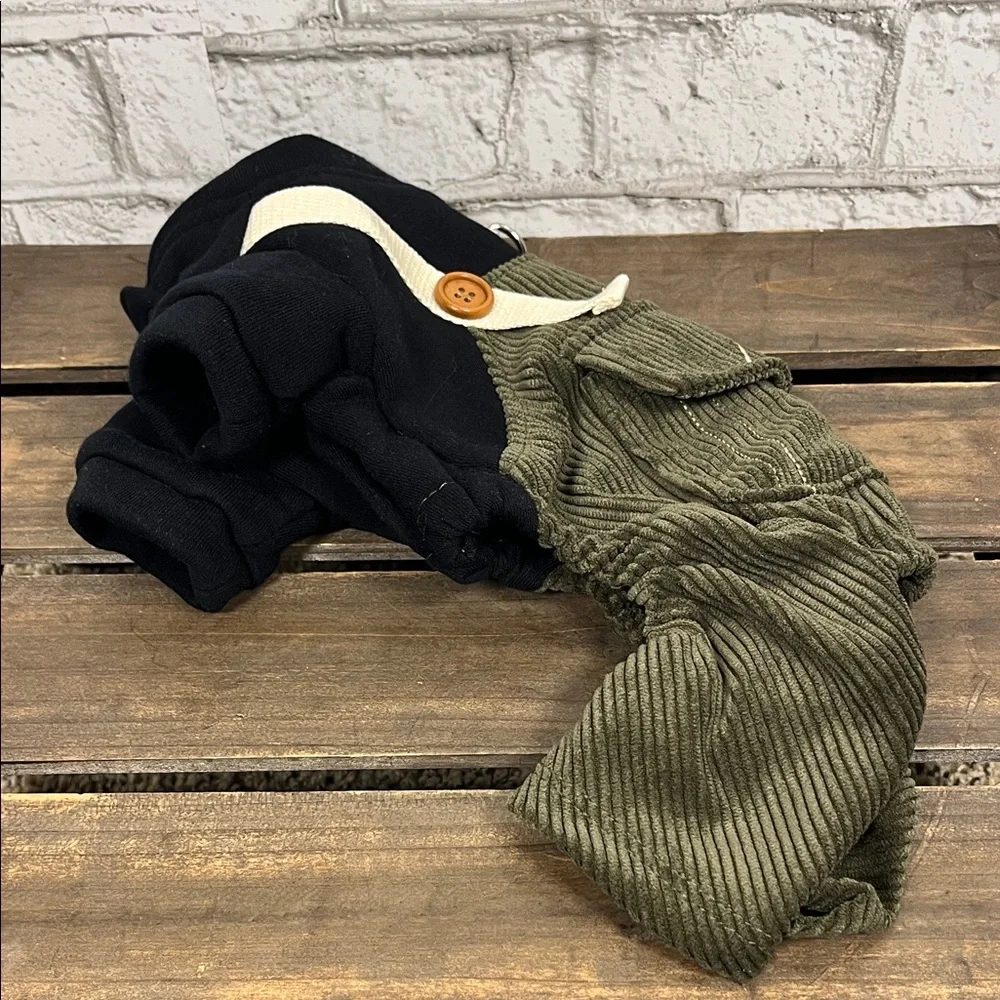 Green Corduroy Small Dog Jacket with a pocket saying Best Friend